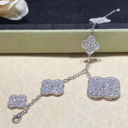 [Royal&Vicky]CLOVER 6 MOTIFS SILVER DIAMOND BRACELET