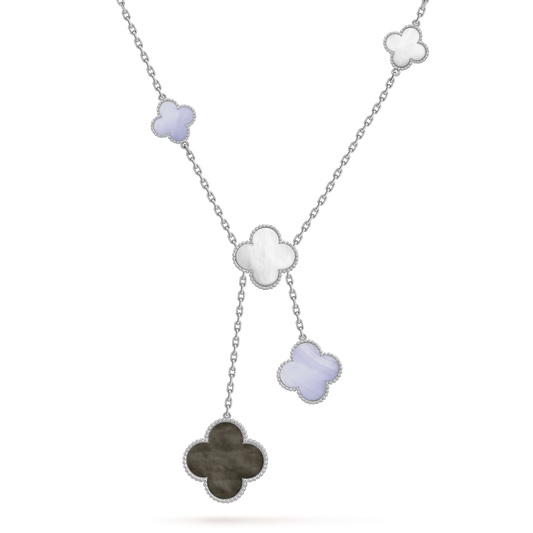 [Royal&Vicky]CLOVER MOP CHALCEDONY NECKLACE SILVER 6 MOTIF