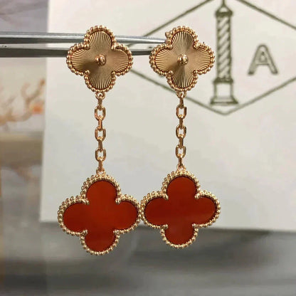 [Royal&Vicky]CLOVER 2 MOTIF  LASER CARNELIAN EARRINGS