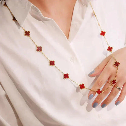 [Royal&Vicky]CLOVER 20 MOTIFS CARNELIAN NECKLACE