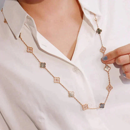 [Royal&Vicky]CLOVER 20 MOTIFS DARK MOP DIAMOND  NECKLACE