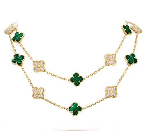 [Royal&Vicky]CLOVER 20 MOTIFS MALACHITE DIAMOND NECKLACE