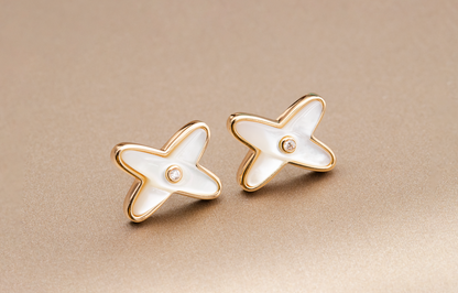 [Royal&Vicky]JEUX DE WHITE MOP PINK GOLD DIAMOND EARRINGS
