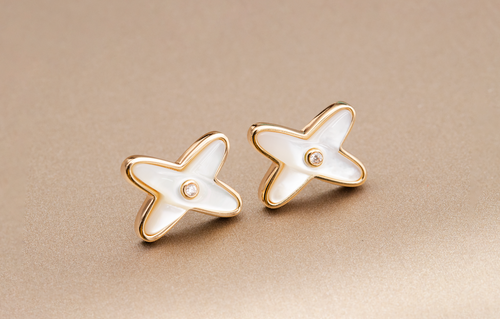 [Royal&Vicky]JEUX DE WHITE MOP PINK GOLD DIAMOND EARRINGS