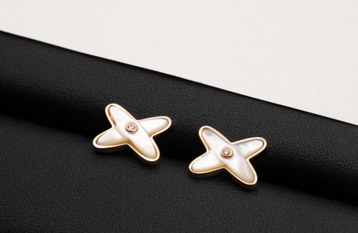 [Royal&Vicky]JEUX DE WHITE MOP ROSE GOLD DIAMOND EARRINGS