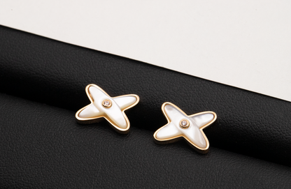 [Royal&Vicky]JEUX DE WHITE MOP ROSE GOLD DIAMOND EARRINGS