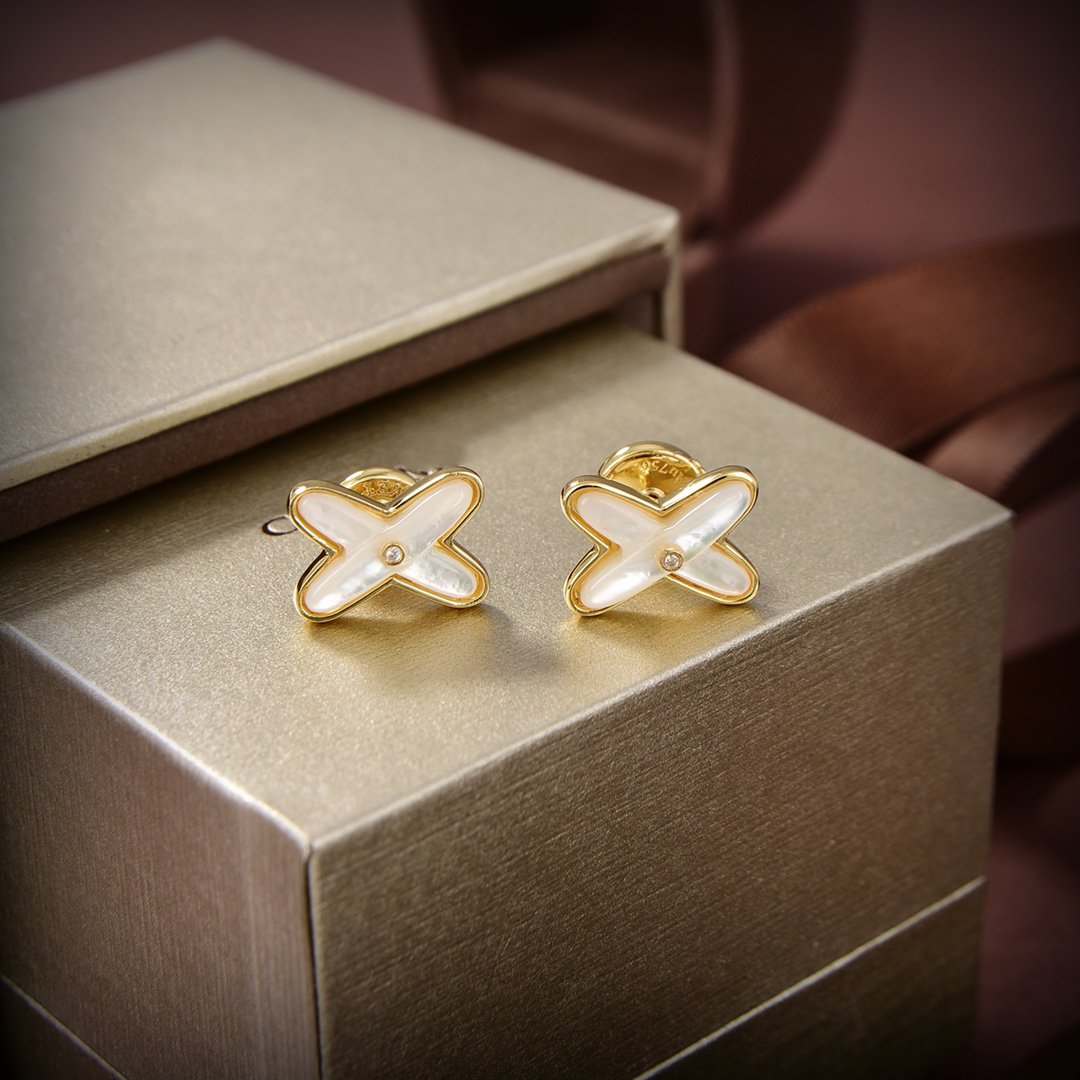 [Royal&Vicky]JEUX DE WHITE MOP GOLD DIAMOND EARRINGS