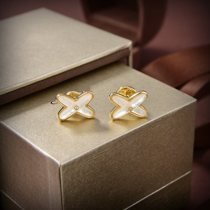 [Royal&Vicky]JEUX DE WHITE MOP GOLD DIAMOND EARRINGS