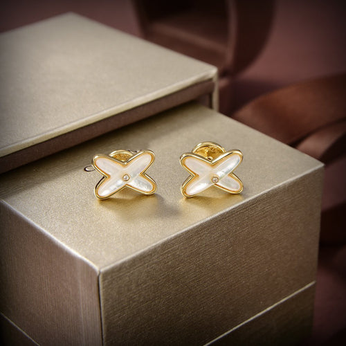 [Royal&Vicky]JEUX DE WHITE MOP GOLD DIAMOND EARRINGS