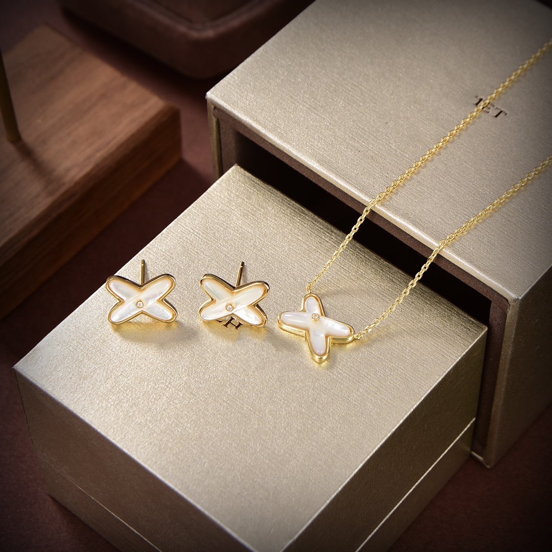 [Royal&Vicky]JEUX DE WHITE MOP GOLD DIAMOND EARRINGS