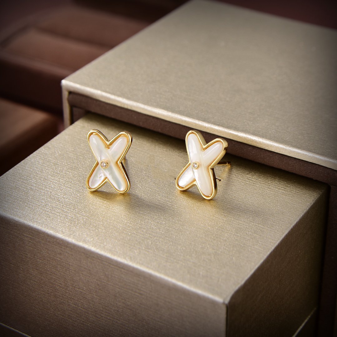 [Royal&Vicky]JEUX DE WHITE MOP GOLD DIAMOND EARRINGS