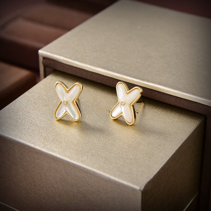 [Royal&Vicky]JEUX DE WHITE MOP GOLD DIAMOND EARRINGS