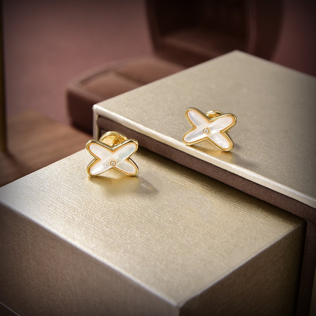 [Royal&Vicky]JEUX DE WHITE MOP GOLD DIAMOND EARRINGS