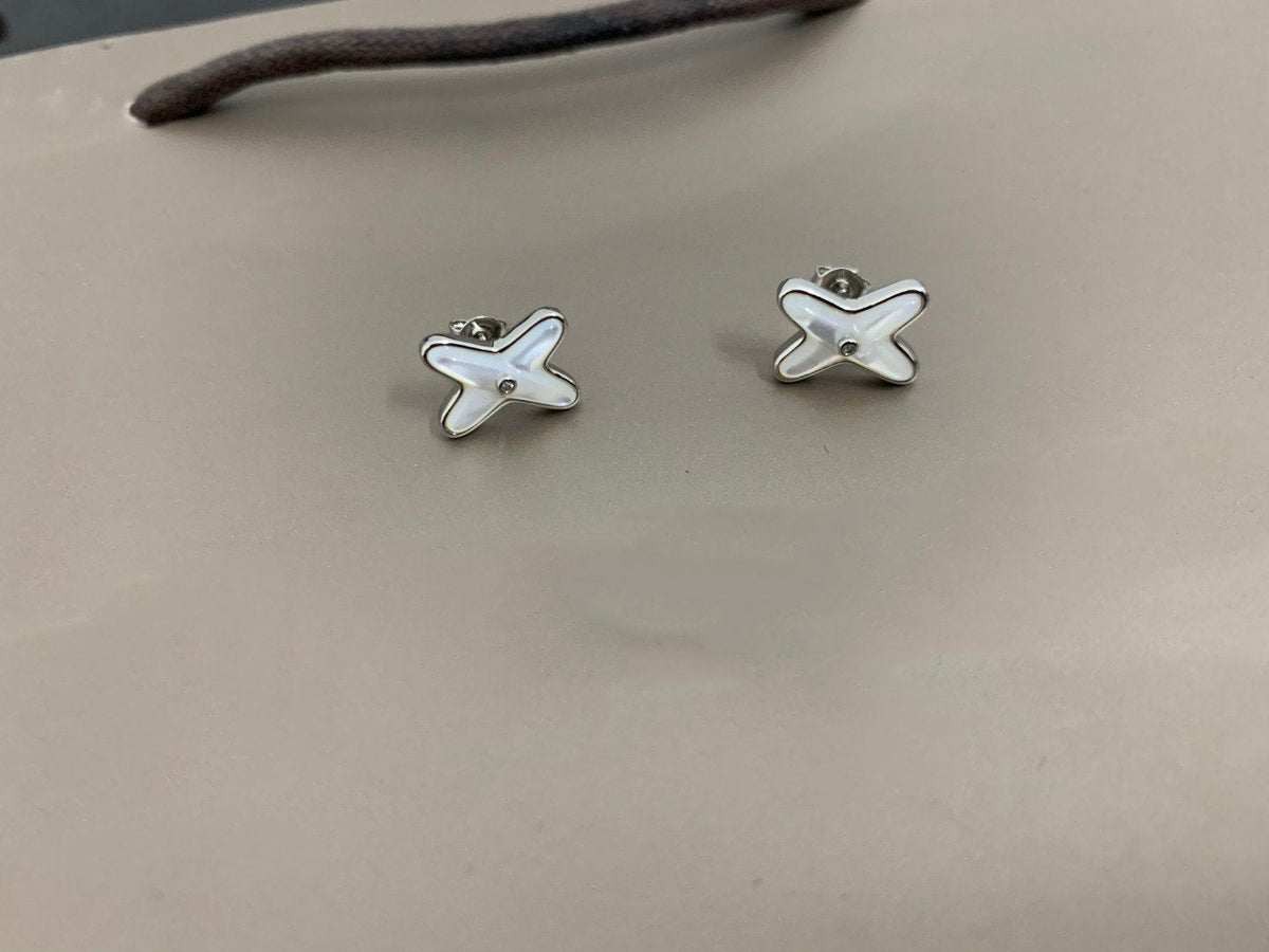 [Royal&Vicky]JEUX DE WHITE MOP SILVER DIAMOND EARRINGS