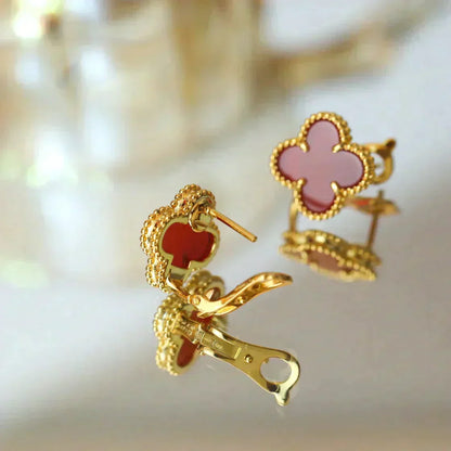[Royal&Vicky]CLOVER MEDIUM 1 MOTIFS CARNELIAN  EARRINGS