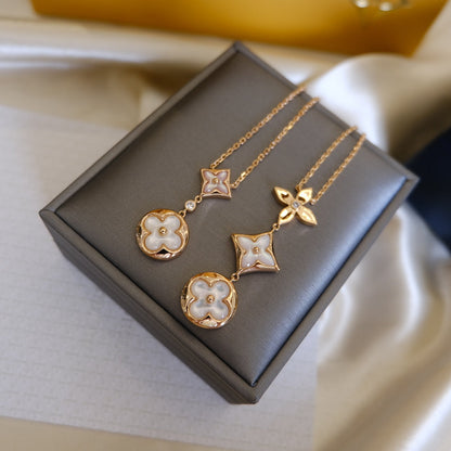 [Royal&Vicky]COLOR BLOSSOM LARIAT NECKLACE PINK GOLD WHITE MOTHER PEARL AND DIAMOND
