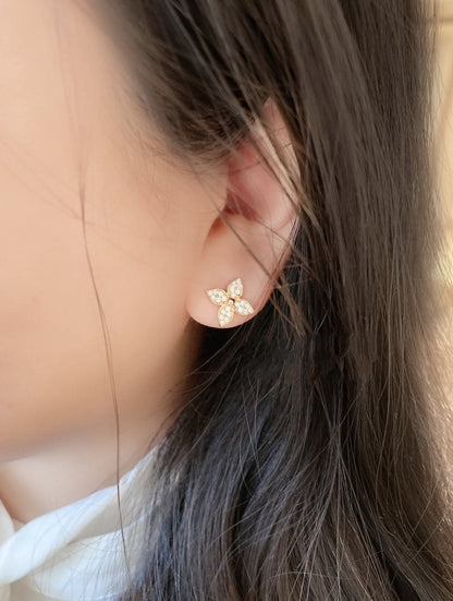 [Royal&Vicky]STAR BLOSSOM STUD EARRINGS PINK GOLD DIAMONDS