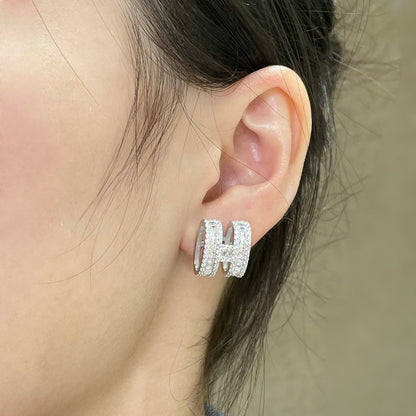 [Royal&Vicky]H STUD EARRINGS WITH SILVER DIAMONDS