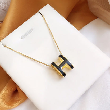 [Royal&Vicky]HM CLIC BLACK ENAMEL GOLD NECKLACE