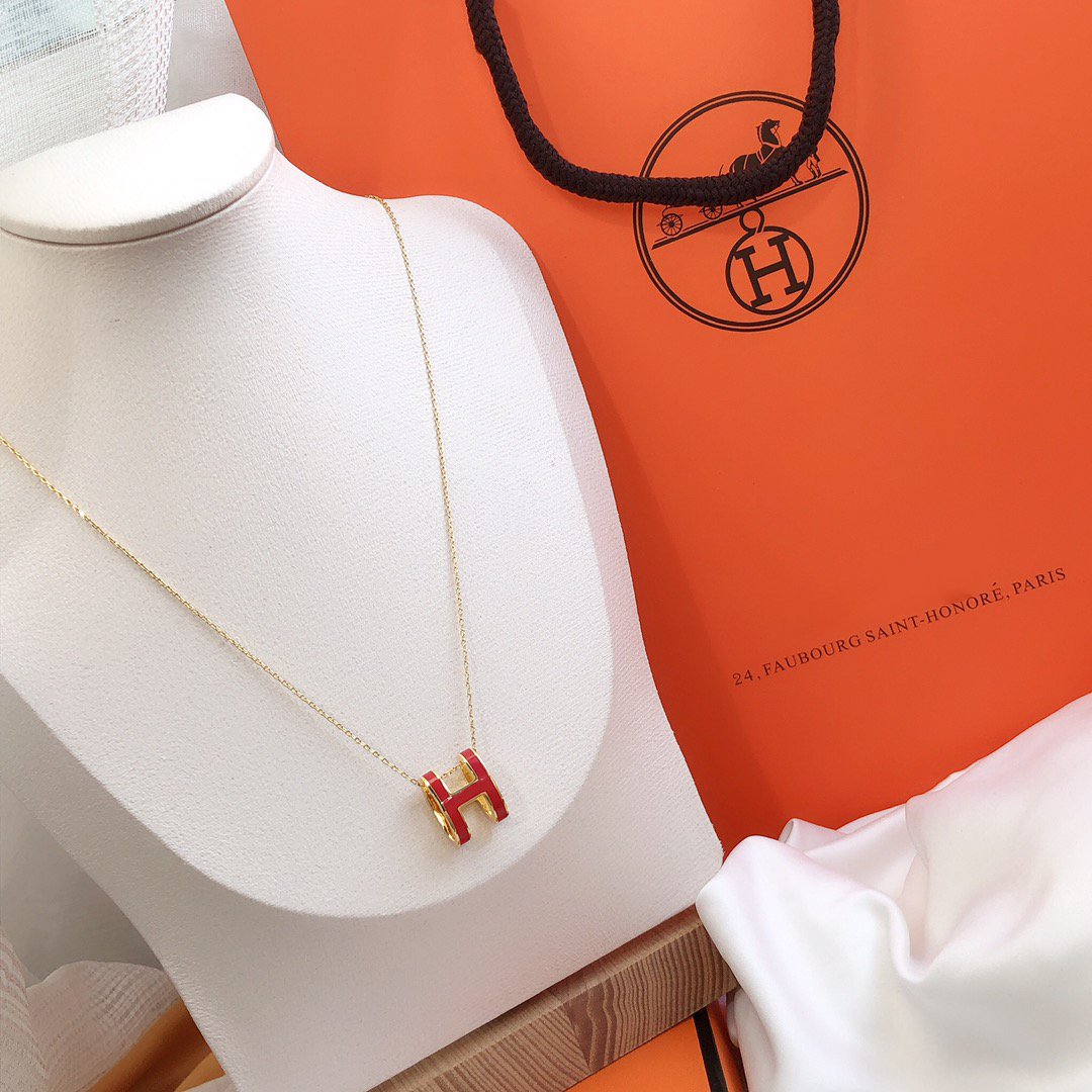 [Royal&Vicky]HM CLIC RED ENAMEL GOLD NECKLACE