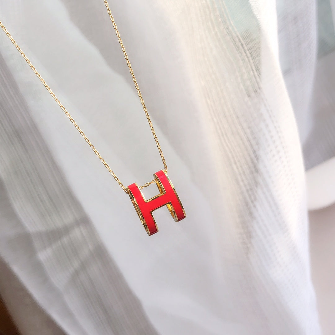 [Royal&Vicky]HM CLIC RED ENAMEL GOLD NECKLACE