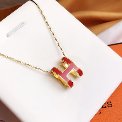 [Royal&Vicky]HM CLIC RED ENAMEL GOLD NECKLACE