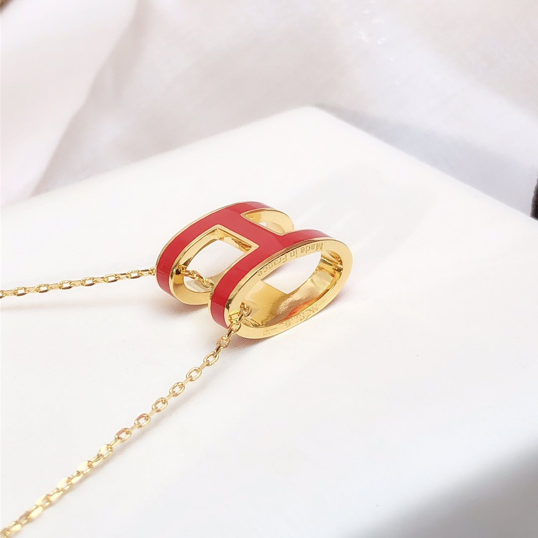 [Royal&Vicky]HM CLIC RED ENAMEL GOLD NECKLACE