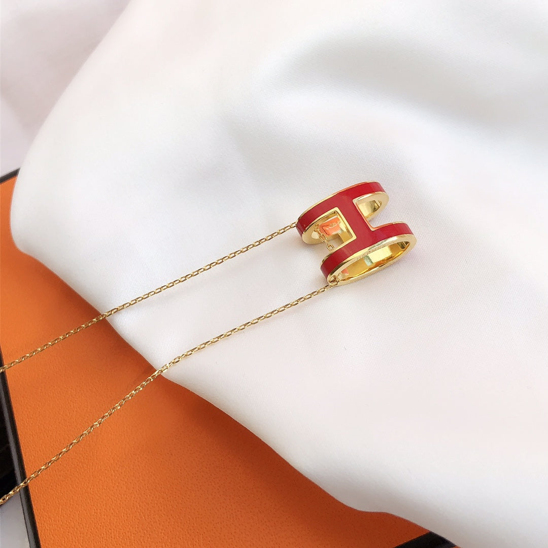 [Royal&Vicky]HM CLIC RED ENAMEL GOLD NECKLACE