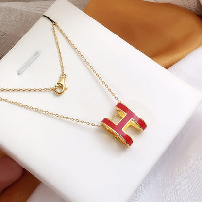 [Royal&Vicky]HM CLIC RED ENAMEL GOLD NECKLACE