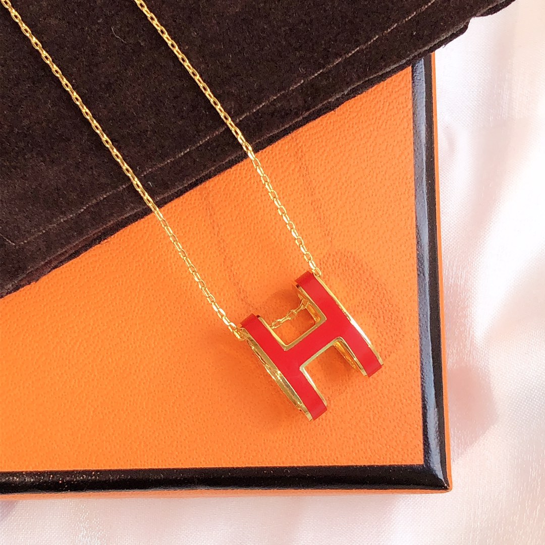 [Royal&Vicky]HM CLIC RED ENAMEL GOLD NECKLACE