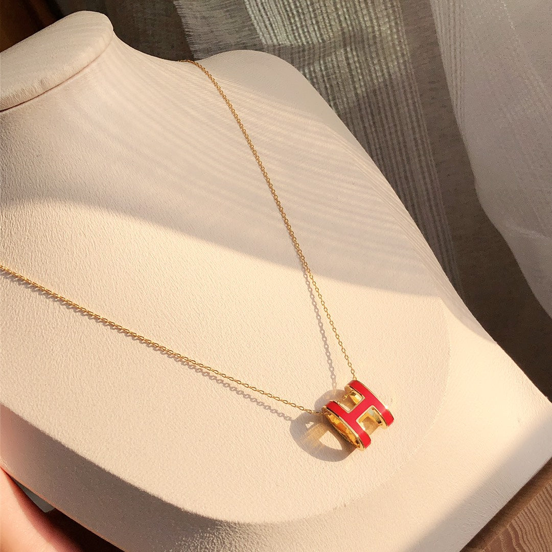[Royal&Vicky]HM CLIC RED ENAMEL GOLD NECKLACE