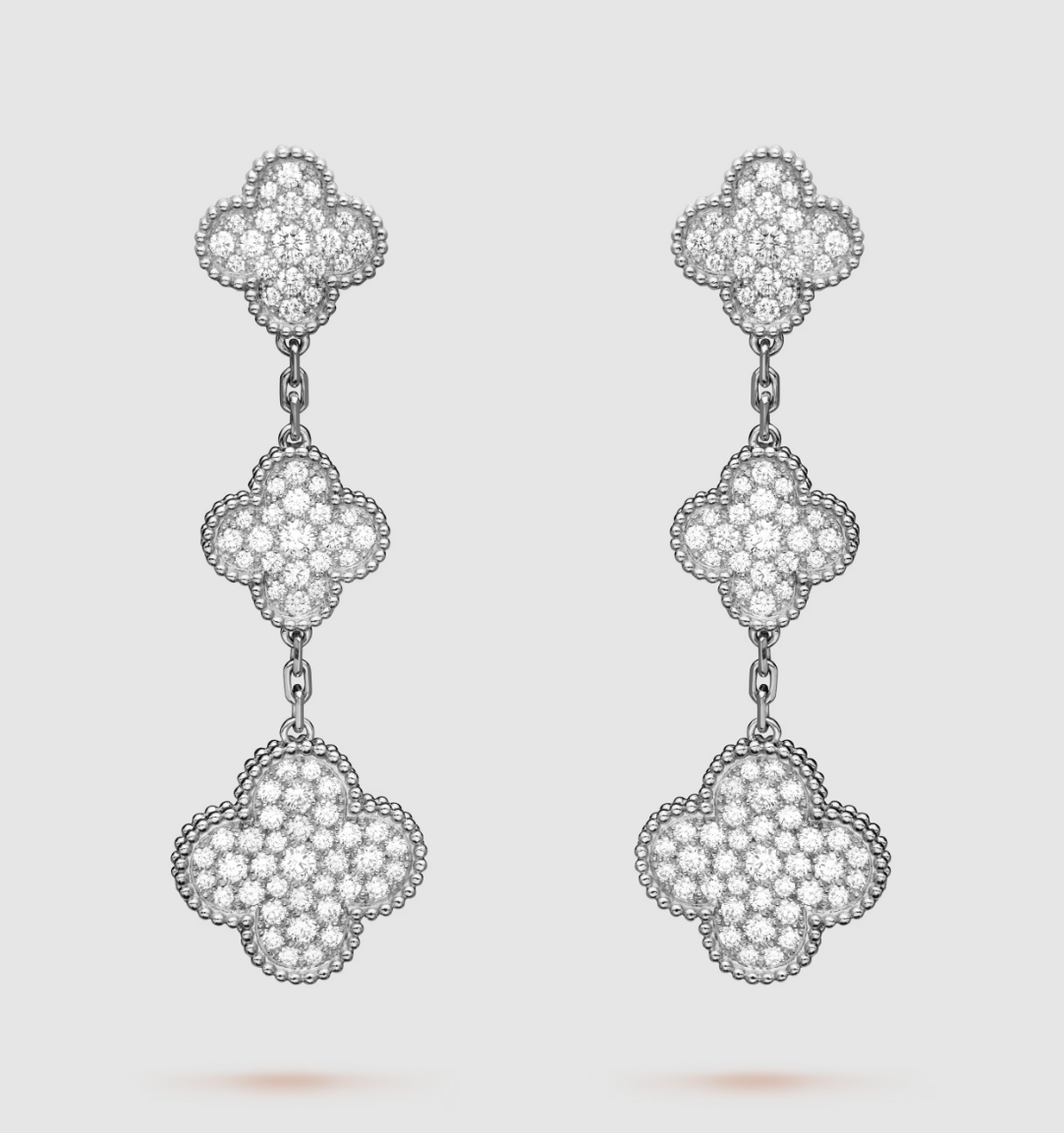 [Royal&Vicky]CLOVER 3 MOTIF DIAMOND SILVER DROP EARRINGS