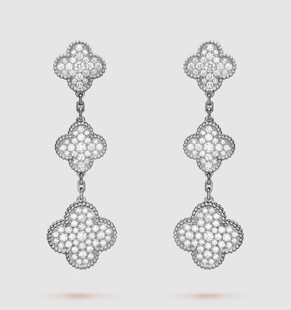 [Royal&Vicky]CLOVER 3 MOTIF DIAMOND SILVER DROP EARRINGS