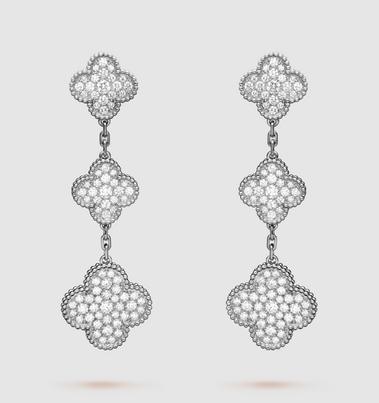 [Royal&Vicky]CLOVER 3 MOTIF DIAMOND SILVER DROP EARRINGS