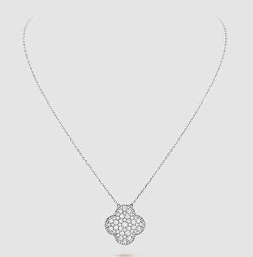 [Royal&Vicky]CLOVER 25MM LARGE PENDANT DIAMOND PAVED SILVER NECKLACE
