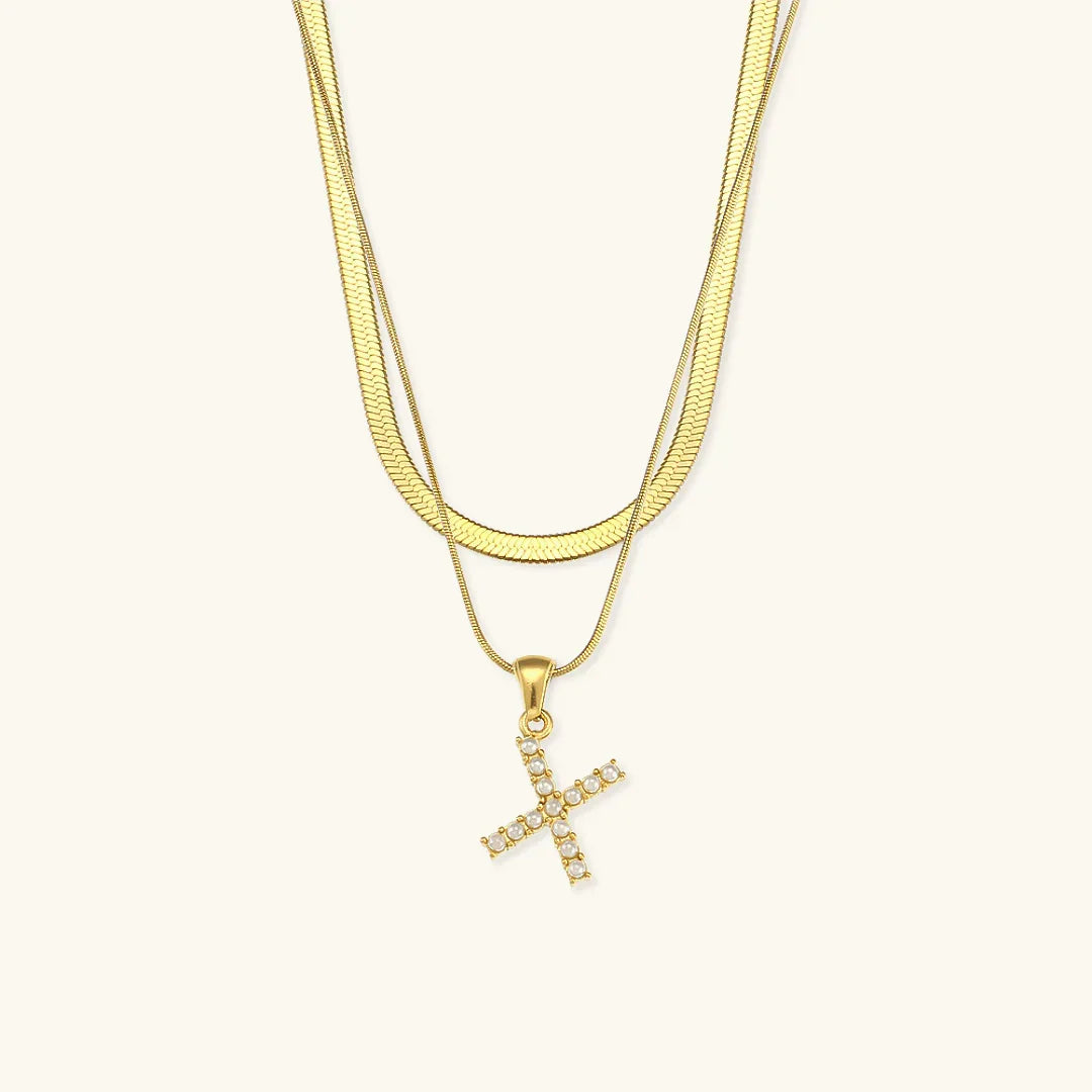 [Royal&Vicky]Fiona Layered Gold Initial Letter Necklace