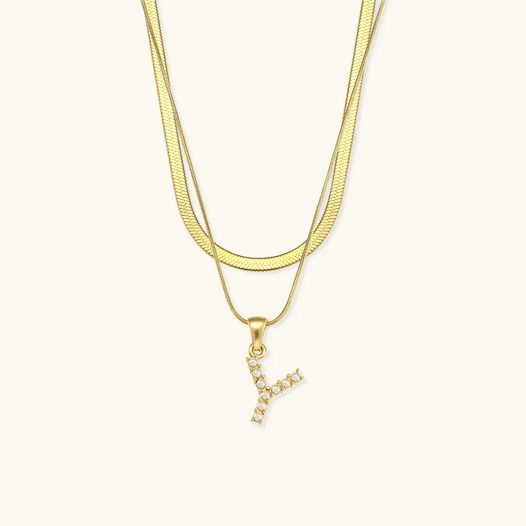 [Royal&Vicky]Fiona Layered Gold Initial Letter Necklace