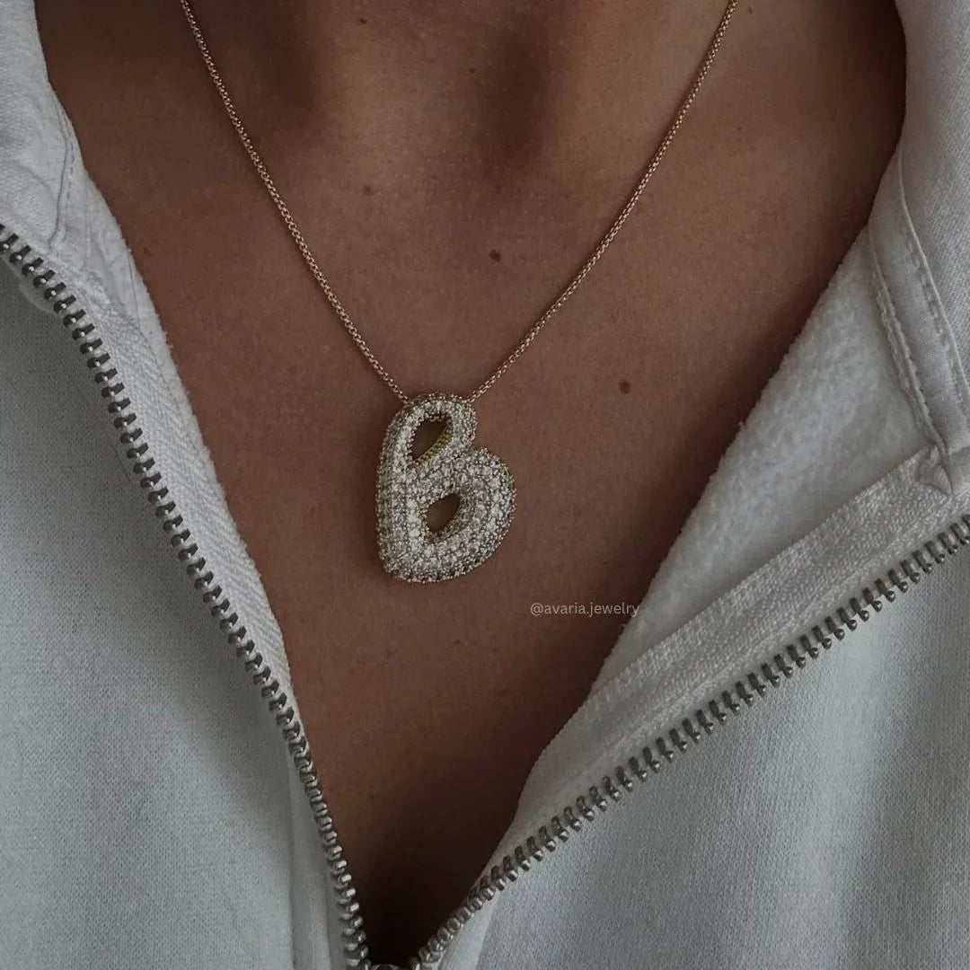 [Royal&Vicky]Bubble Initial Diamond Necklace