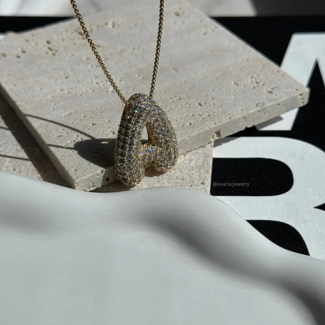 [Royal&Vicky]Bubble Initial Diamond Necklace
