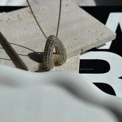 [Royal&Vicky]Bubble Initial Diamond Necklace