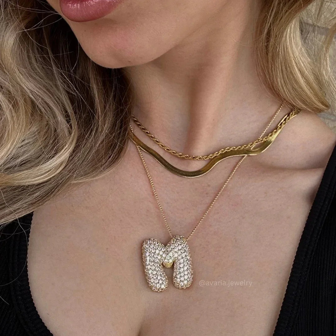 [Royal&Vicky]Bubble Initial Diamond Necklace
