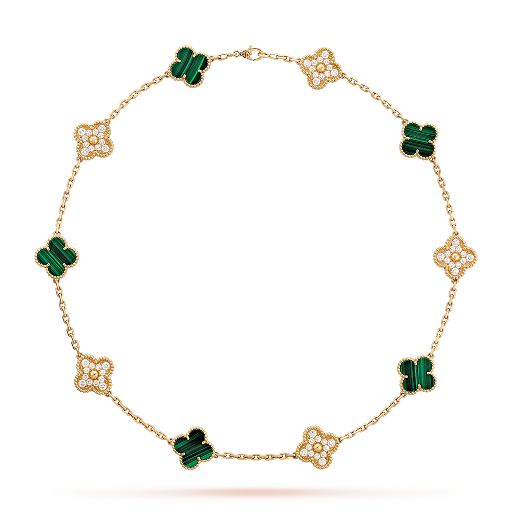 [Royal&Vicky]CLOVER 10 MOTIFS MALACHITE DIAMOND NECKLACE