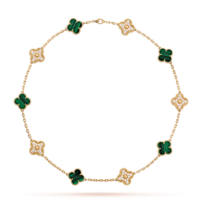 [Royal&Vicky]CLOVER 10 MOTIFS MALACHITE DIAMOND NECKLACE