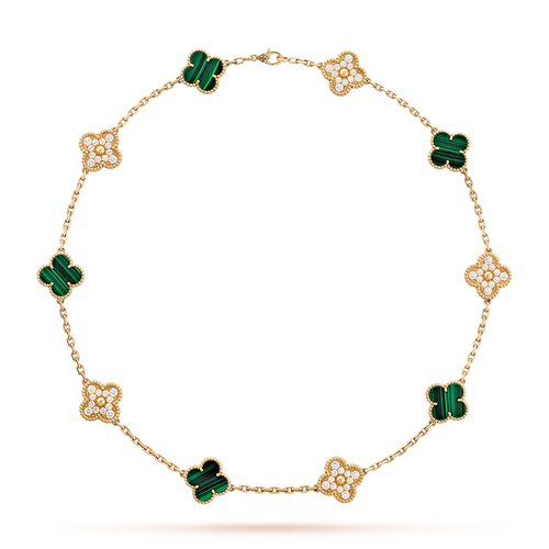 [Royal&Vicky]CLOVER 10 MOTIFS MALACHITE DIAMOND NECKLACE