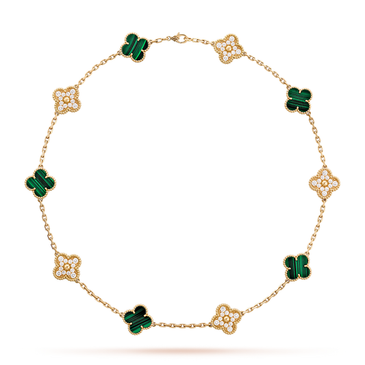 [Royal&Vicky]CLOVER 10 MOTIFS MALACHITE DIAMOND NECKLACE