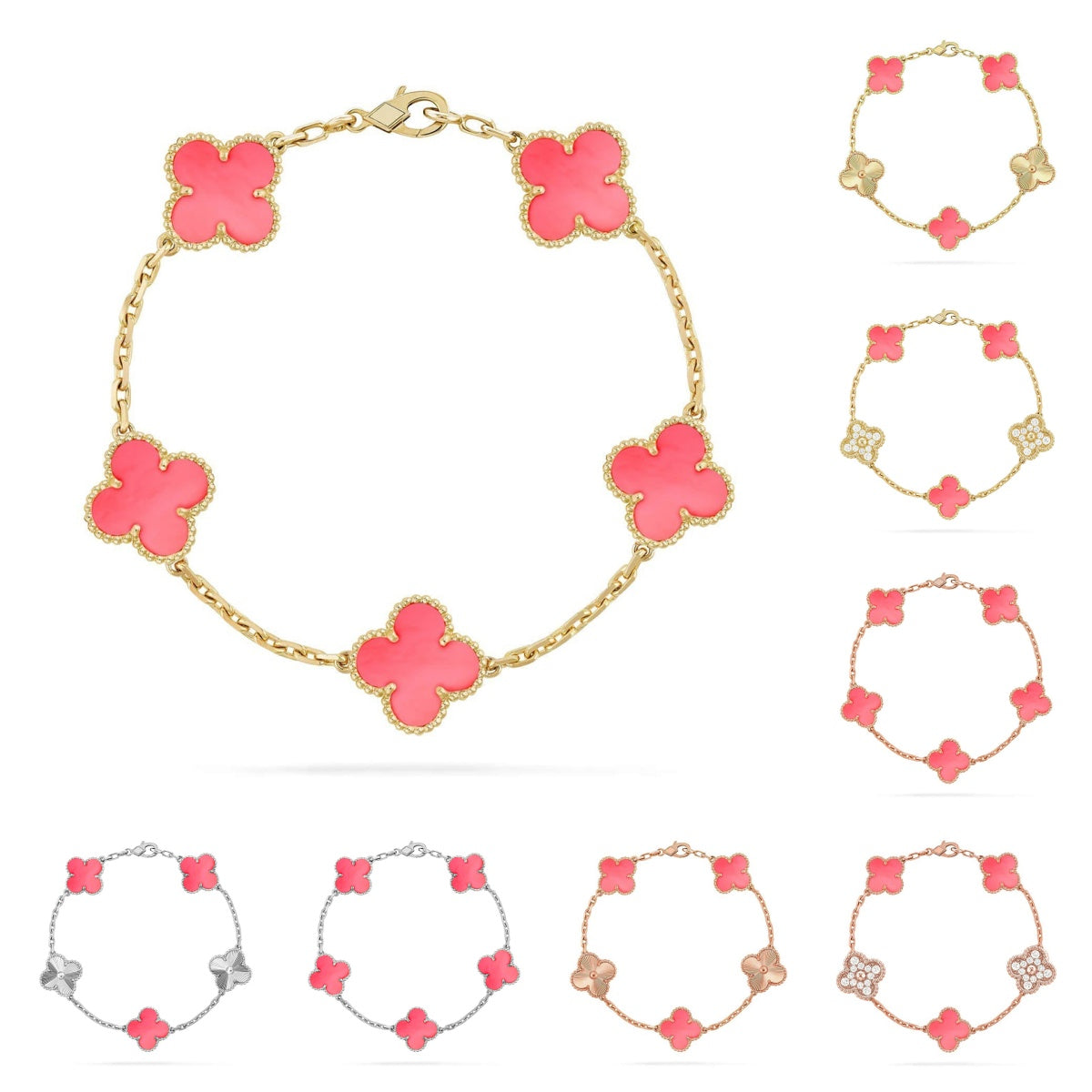 [Royal&Vicky]LUCKY CLOVER 5-MOTIF BRACELET - PINK MOTHER-OF-PEARL COLLECTION