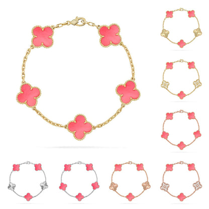[Royal&Vicky]LUCKY CLOVER 5-MOTIF BRACELET - PINK MOTHER-OF-PEARL COLLECTION