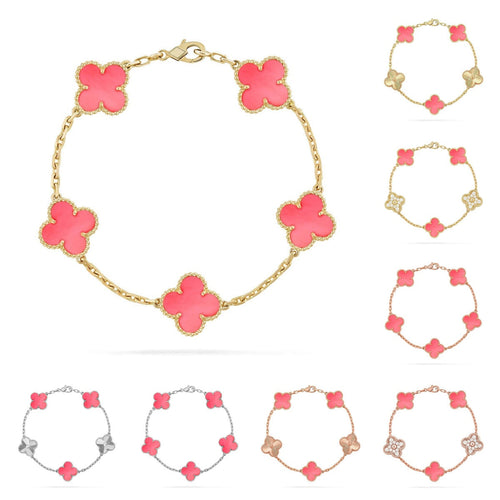 [Royal&Vicky]LUCKY CLOVER 5-MOTIF BRACELET - PINK MOTHER-OF-PEARL COLLECTION