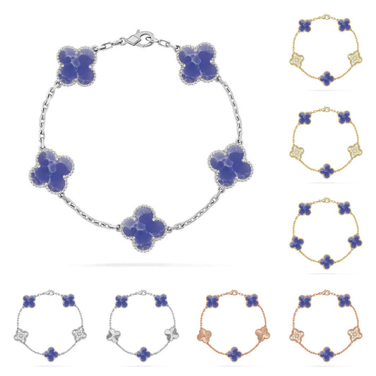 [Royal&Vicky]LUCKY CLOVER 5-MOTIF BRACELET - BLUE LARIMAR COLLECTION