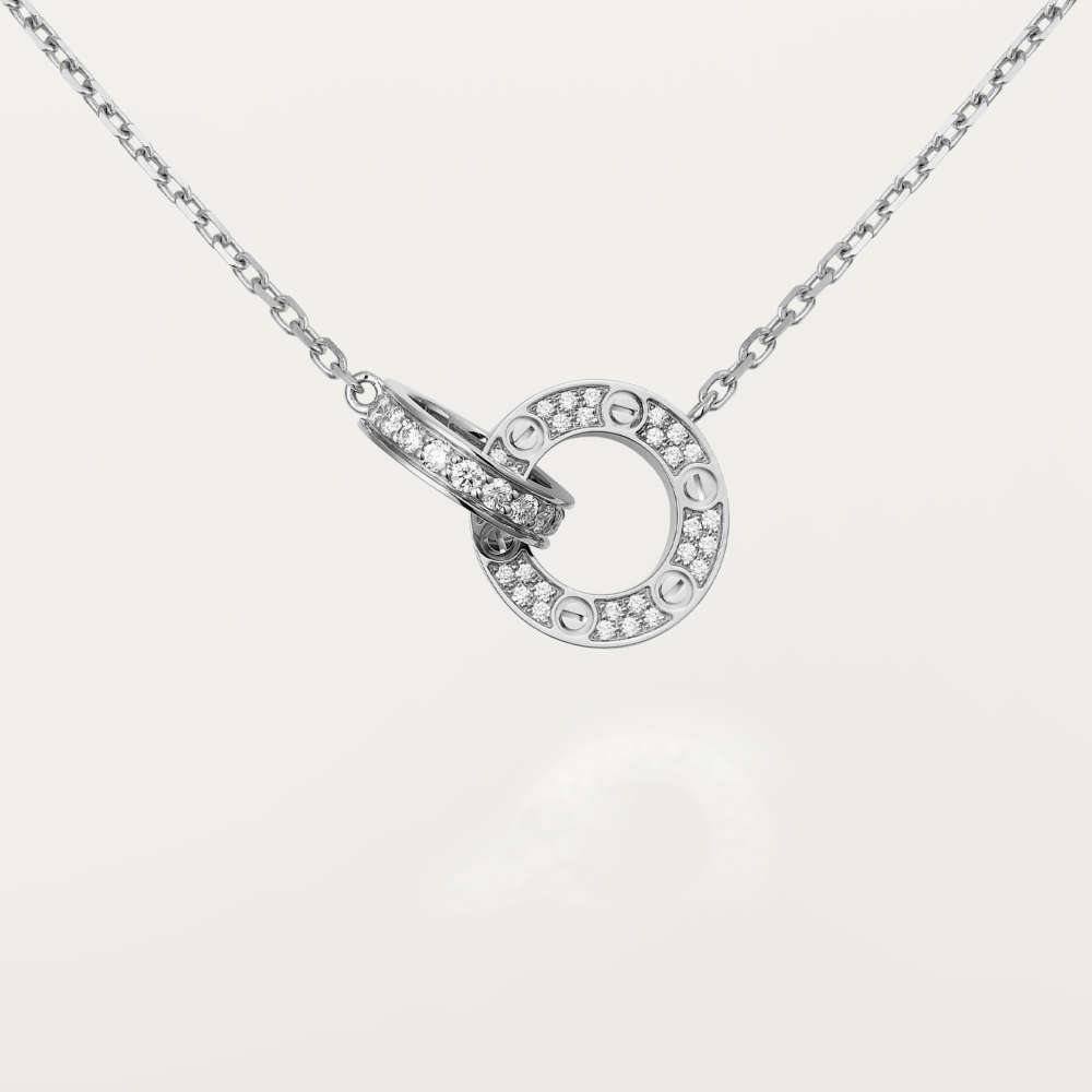 [Royal&Vicky]LOVE 7.6MM NECKLACE ROSE GOLD AND SILVER  FULL DIAMOND